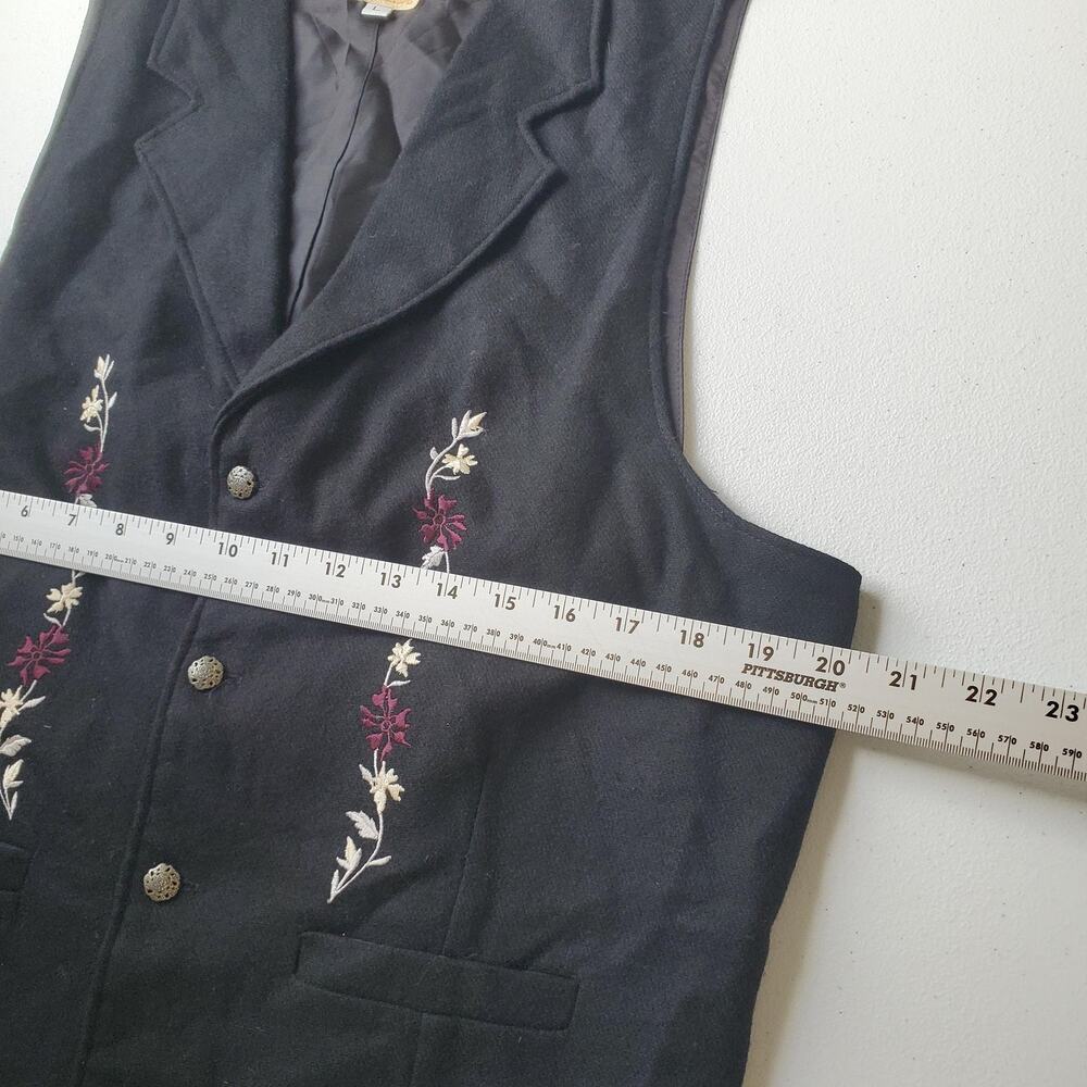 Wah Maker Vest Mens Large Black Wool Embroidered Western Cowboy Lined Floral - Picture 6 of 8